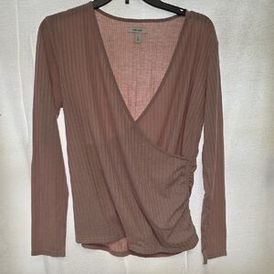 New York & Company Brown Long Sleeve Wrap Top
